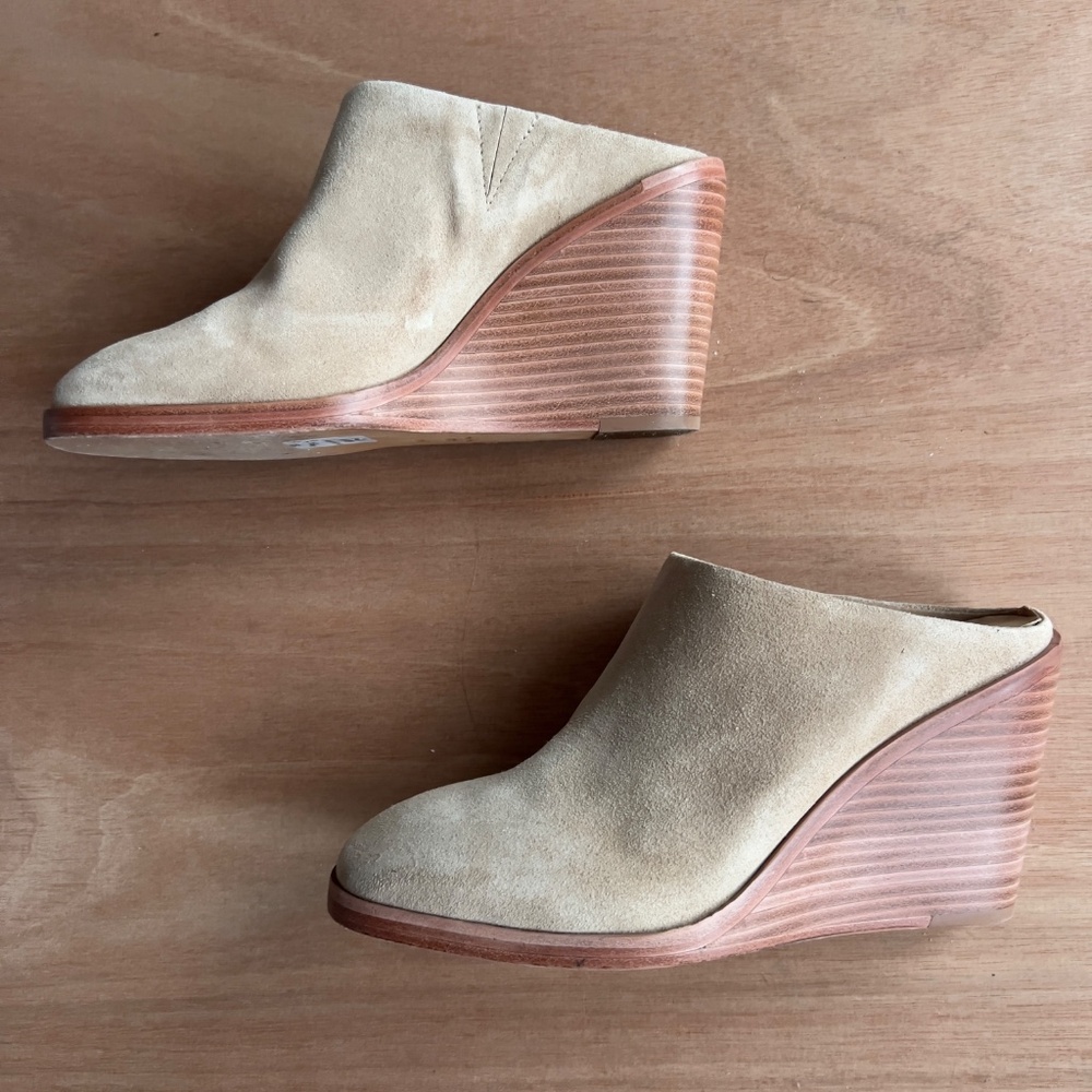 Joie Women's Breana Mules Shoes Wedge Heel Tan Beige Suede Slip On Size 8.5 B Ma